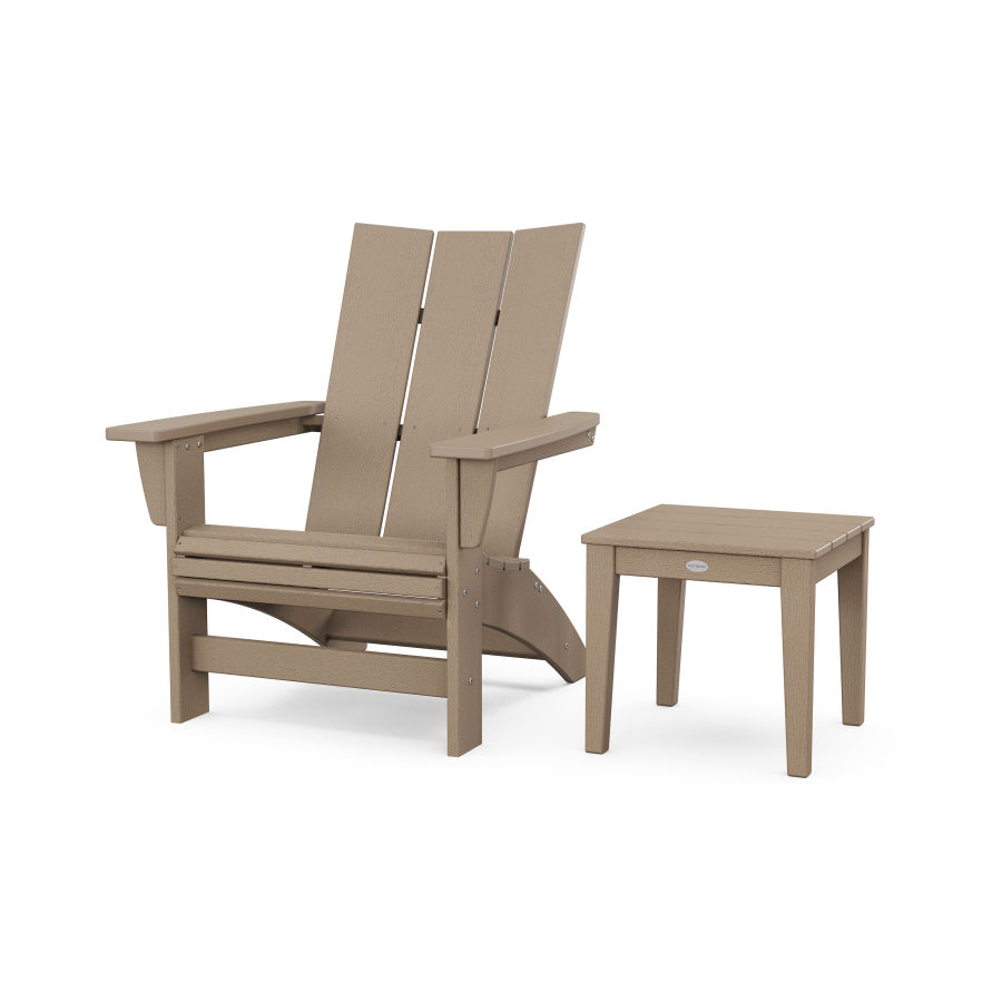 POLYWOOD Modern Grand Adirondack Chair with Side Table in Vintage Sahara