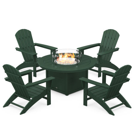 Nautical 5-Piece Adirondack Chair Conversation Set with Fire Pit Table in Green