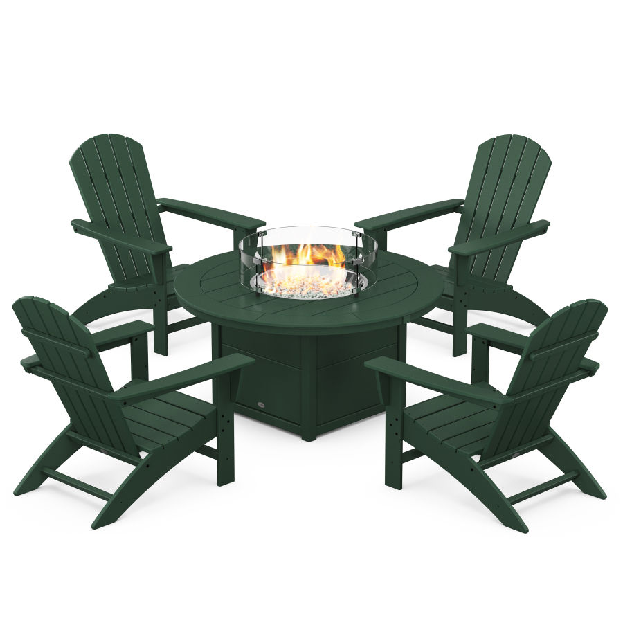 POLYWOOD Nautical 5-Piece Adirondack Chair Conversation Set with Fire Pit Table in Green