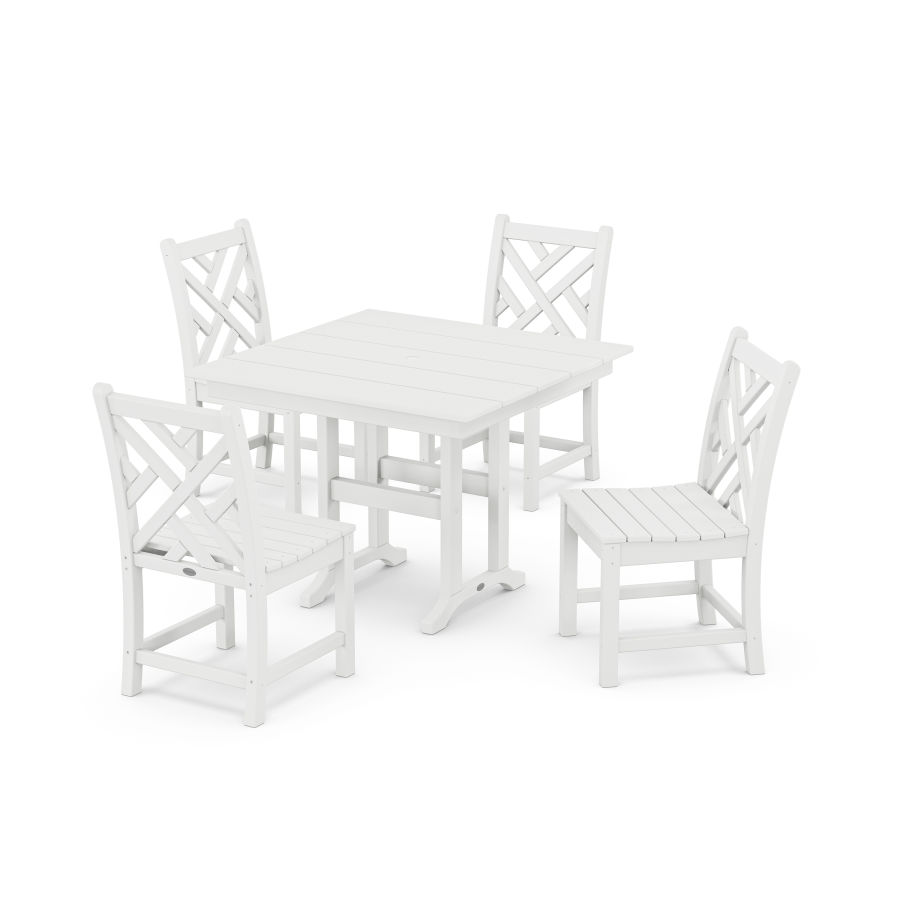POLYWOOD Chippendale Side Chair 5-Piece Farmhouse Dining Set in White