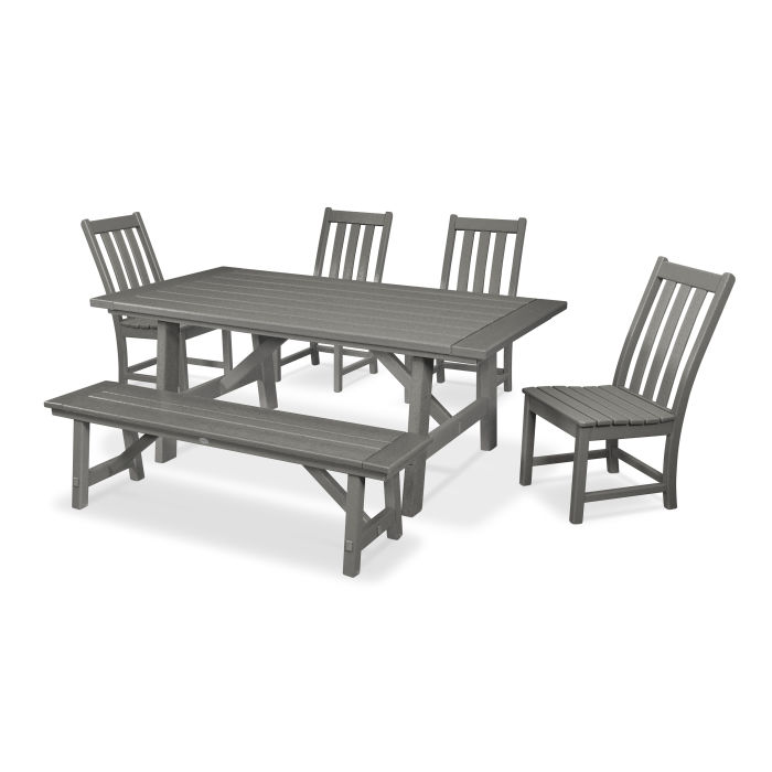Vineyard 6 Piece Rustic Farmhouse Side, Farm Table With Bench And Chairs