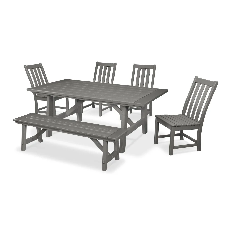 POLYWOOD Vineyard 6-Piece Rustic Farmhouse Side Chair Dining Set with Bench