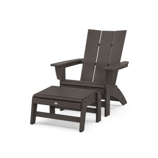 POLYWOOD Modern Grand Adirondack Chair with Ottoman in Vintage Finish
