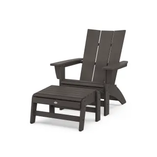 POLYWOOD Modern Grand Adirondack Chair with Ottoman in Vintage Finish