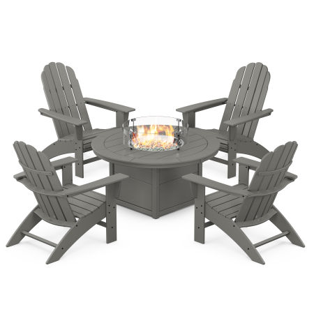 Vineyard Curveback Adirondack 5-Piece Conversation Set with Fire Pit Table in Slate Grey