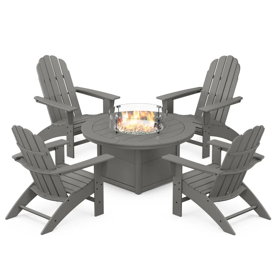 POLYWOOD Vineyard Curveback Adirondack 5-Piece Conversation Set with Fire Pit Table