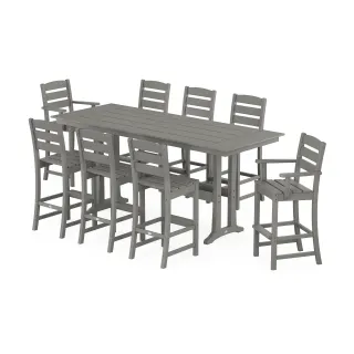 POLYWOOD Lakeside 9-Piece Farmhouse Bar Set with Trestle Legs