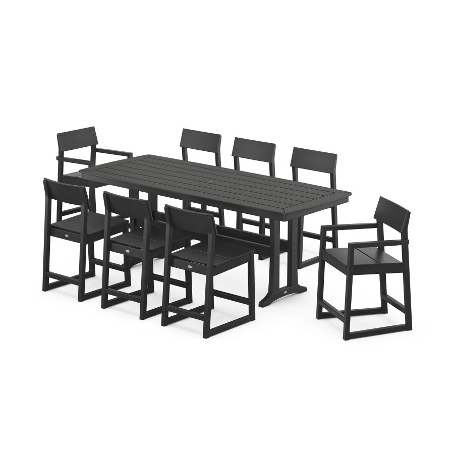 POLYWOOD EDGE 9-Piece Counter Set with Trestle Legs in Black