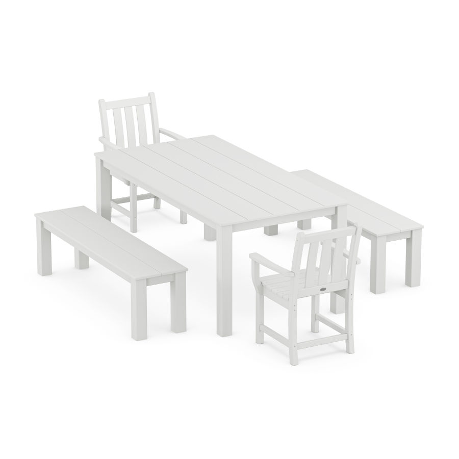 POLYWOOD Traditional Garden 5-Piece Parsons Dining Set with Benches in White