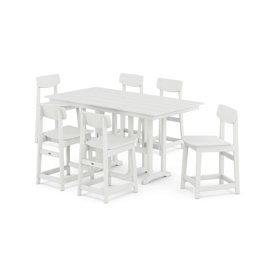 POLYWOOD Modern Studio Urban Counter Chair 7-Piece Set in White