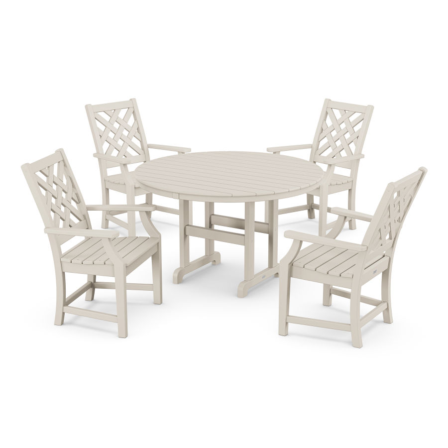 POLYWOOD Wovendale 5-Piece Round Farmhouse Dining Set in Sand