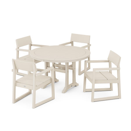 EDGE 5-Piece Round Dining Set with Trestle Legs in Sand