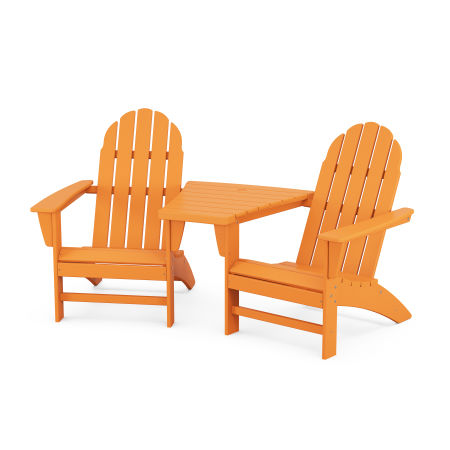 Vineyard 3-Piece Adirondack Set with Angled Connecting Table in Tangerine