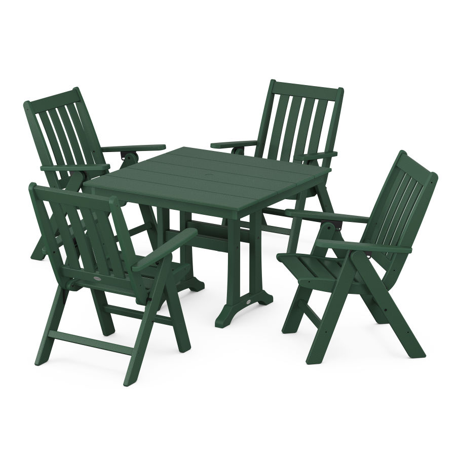POLYWOOD Vineyard Folding 5-Piece Farmhouse Dining Set With Trestle Legs in Green