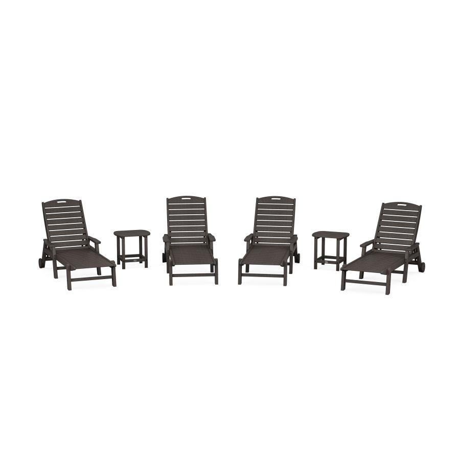 POLYWOOD Nautical Chaise 6-Piece Set with Arms & Wheels in Vintage Coffee