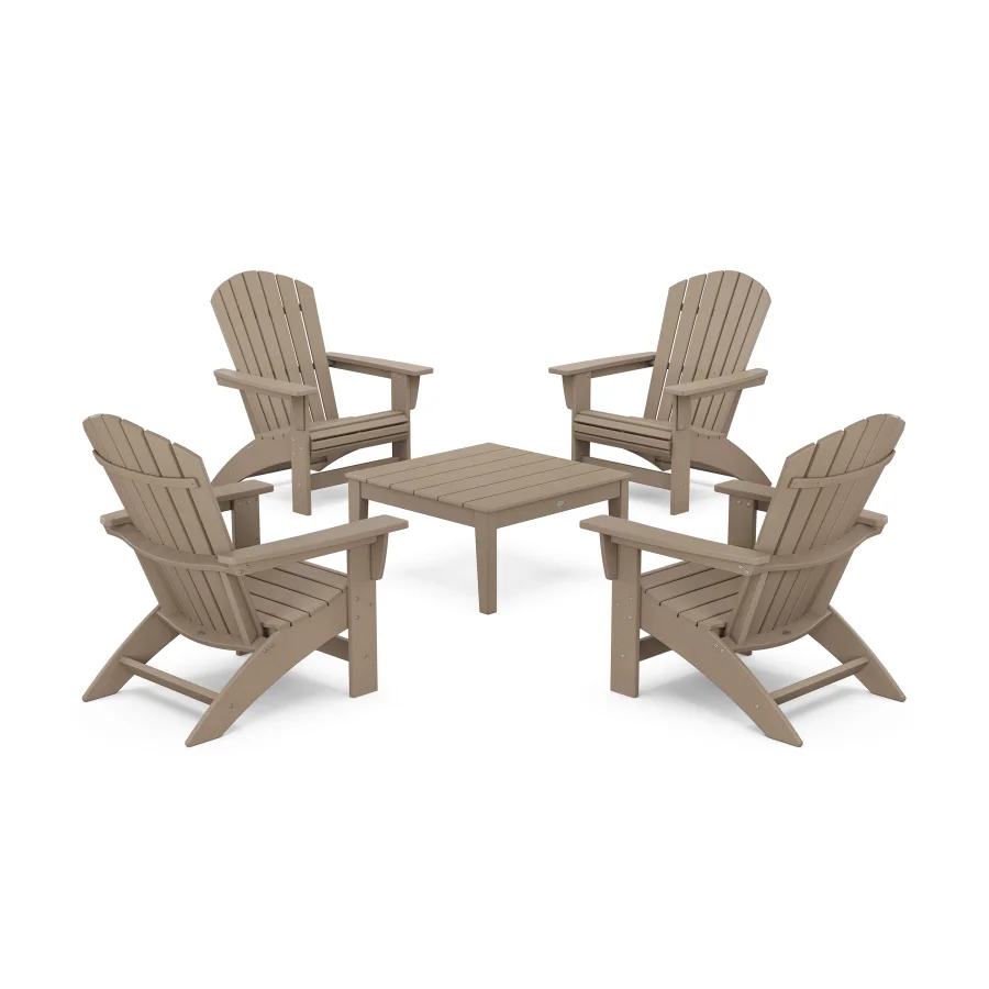 POLYWOOD 5-Piece Nautical Grand Adirondack Chair Conversation Group in Vintage Sahara