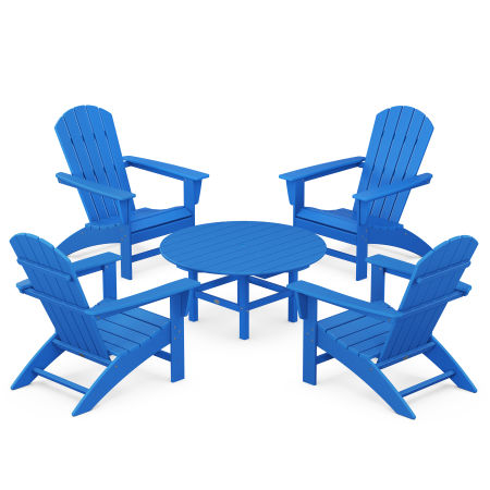 POLYWOOD Nautical 5-Piece Adirondack Chair Conversation Set in Pacific Blue