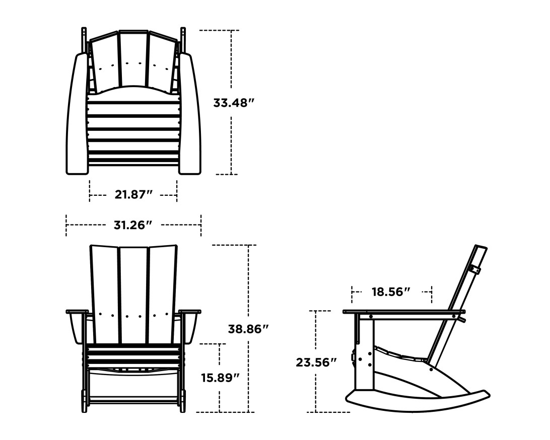 Dimensions for Modern Curveback Adirondack Rocking Chair