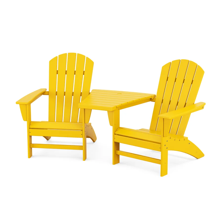 POLYWOOD Nautical 3-Piece Adirondack Set with Angled Connecting Table in Lemon