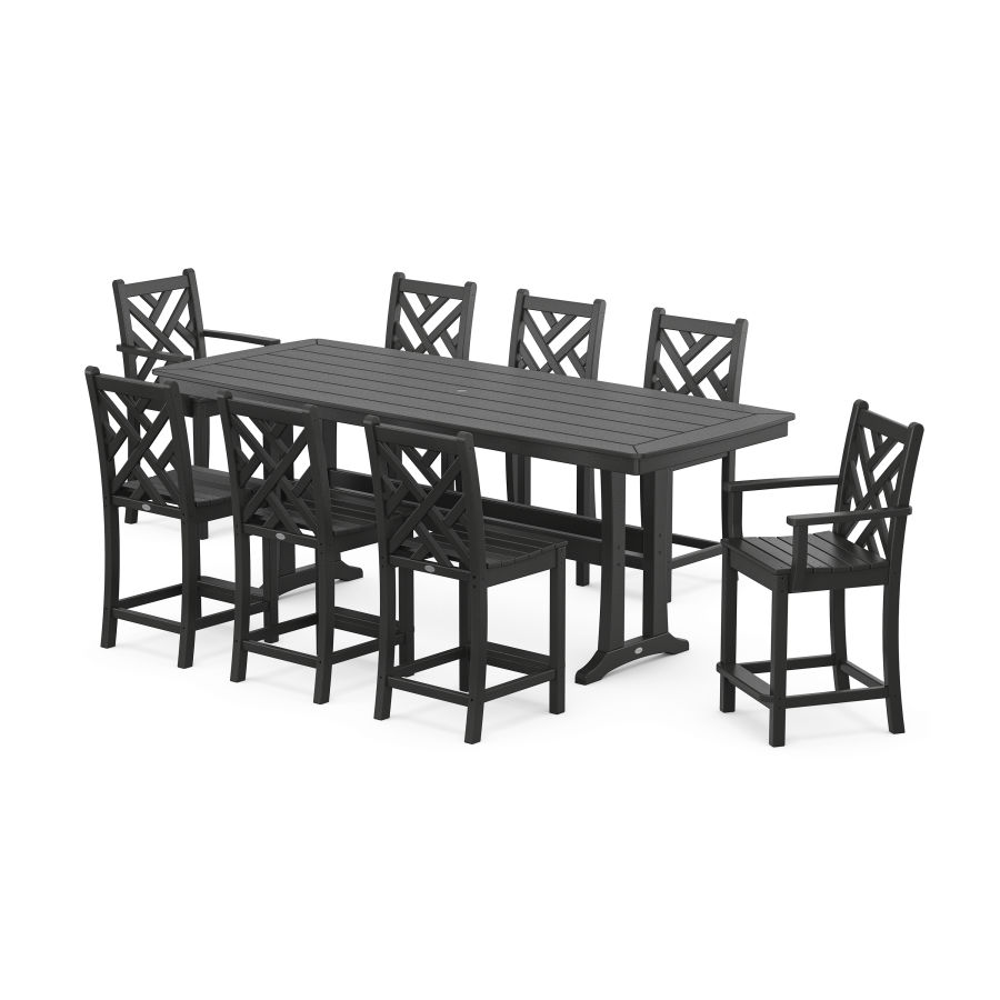 POLYWOOD Chippendale 9-Piece Counter Set with Trestle Legs in Black