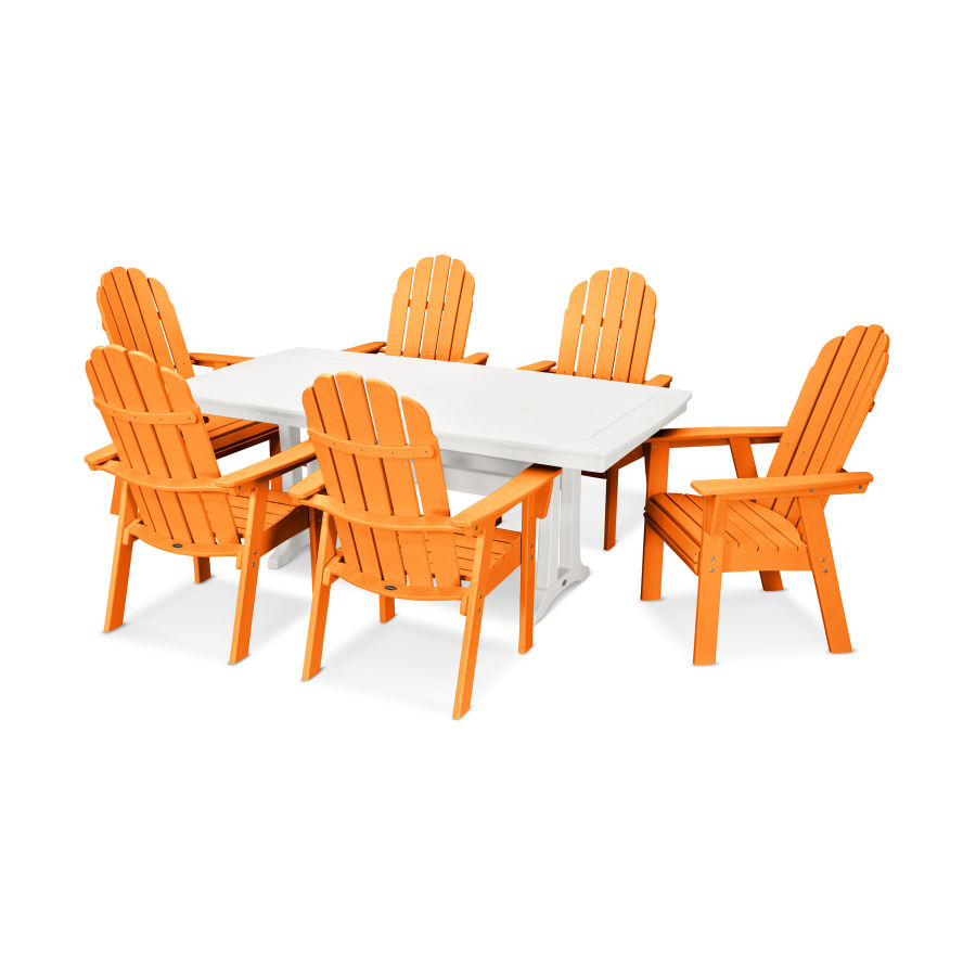 POLYWOOD Vineyard Curveback Adirondack 7-Piece Dining Set with Trestle Legs in Tangerine / White