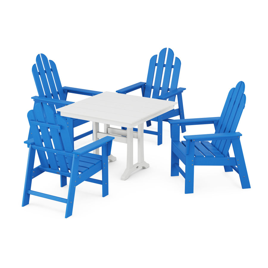 POLYWOOD Long Island 5-Piece Farmhouse Dining Set With Trestle Legs in Pacific Blue / White