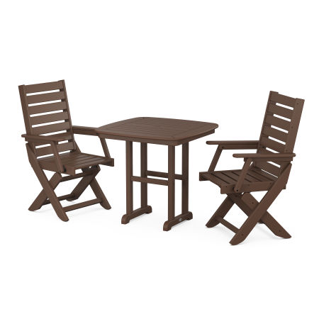 POLYWOOD Captain Folding Chair 3-Piece Dining Set in Mahogany