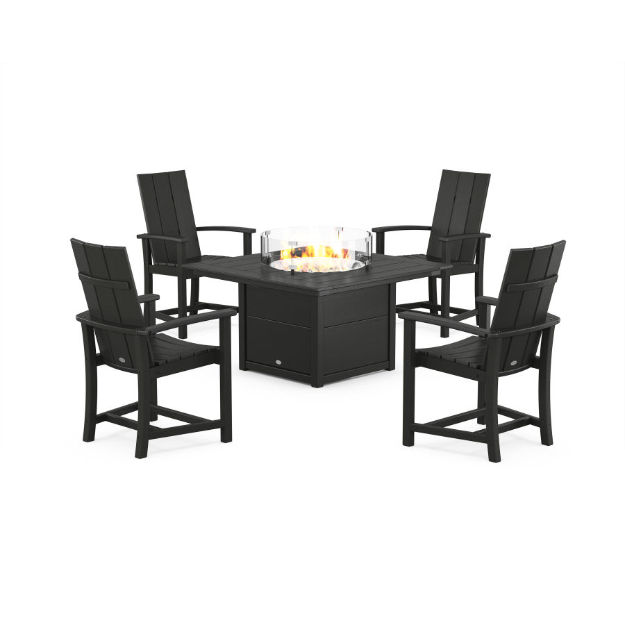 POLYWOOD Modern 4-Piece Upright Adirondack Conversation Set with Fire Pit Table in Black