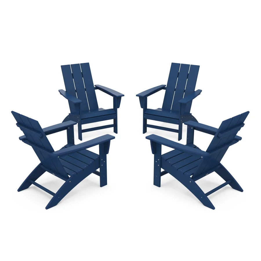 POLYWOOD 4-Piece Modern Adirondack Chair Conversation Set in Navy