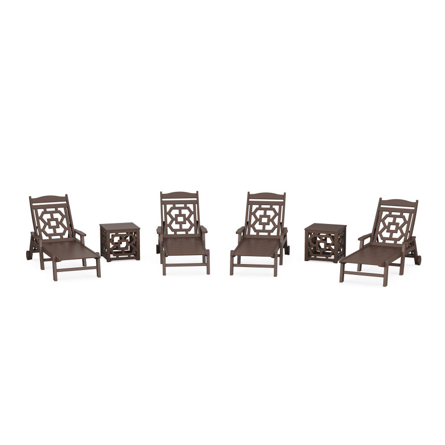 POLYWOOD Chinoiserie 6-Piece Chaise Set in Mahogany