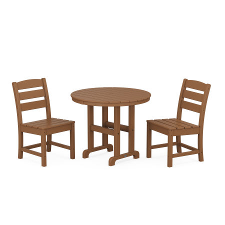 Lakeside Side Chair 3-Piece Round Dining Set in Teak