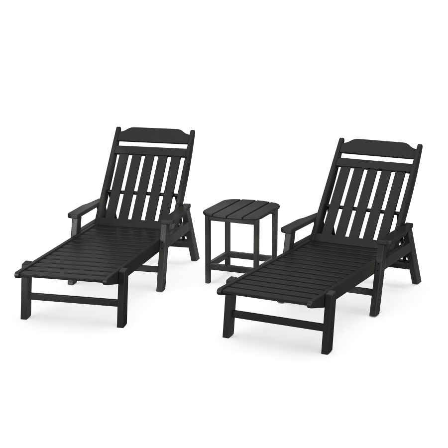 POLYWOOD Country Living 3-Piece Chaise Set with Arms in Black