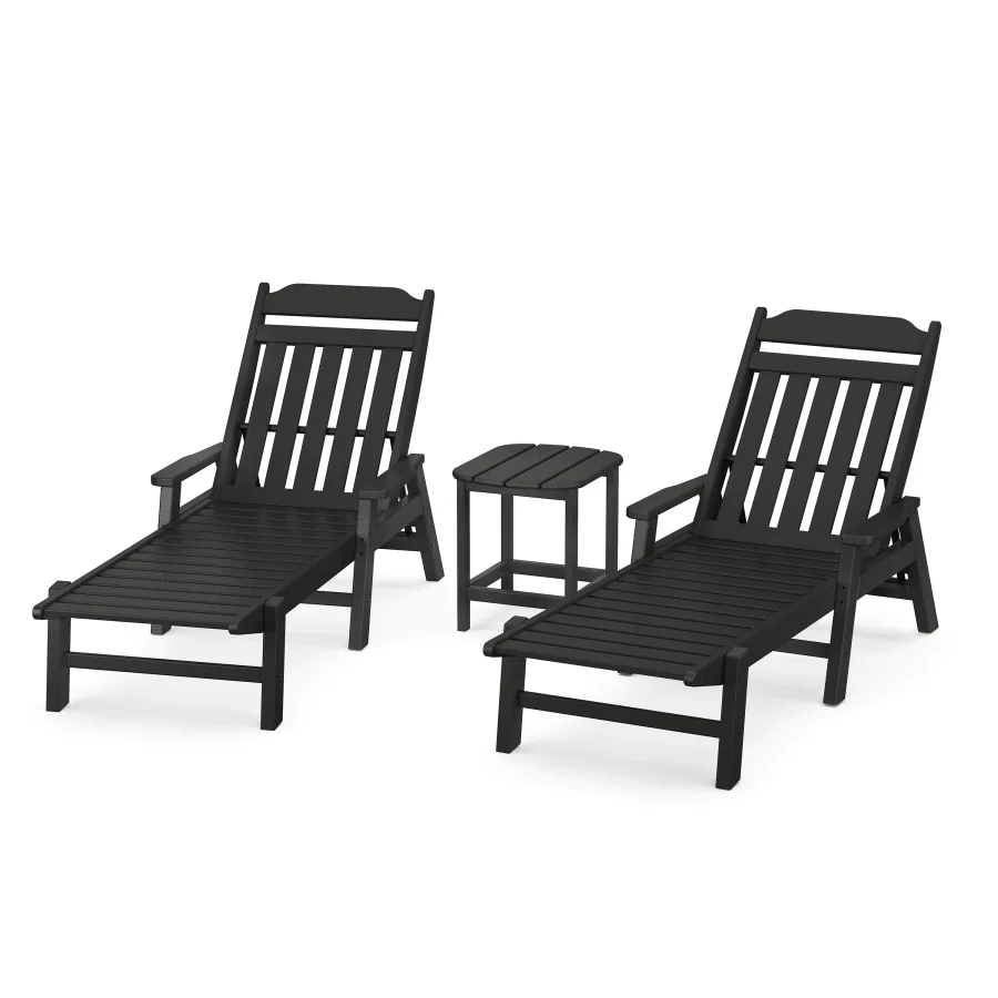 POLYWOOD Cottage 3-Piece Chaise Set with Arms in Black