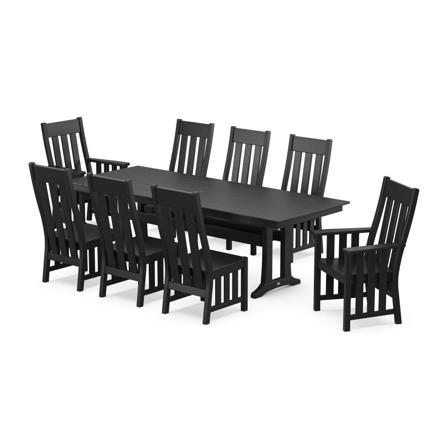 POLYWOOD Acadia 9-Piece Farmhouse Dining Set with Trestle Legs in Black