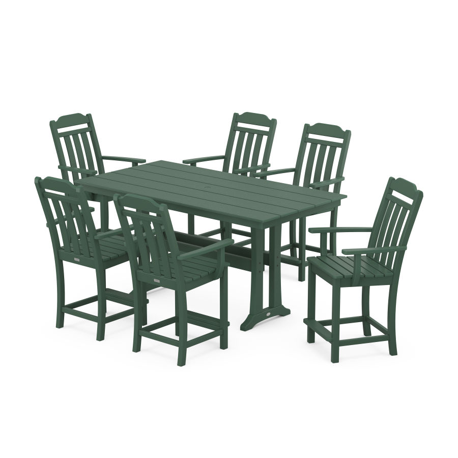 POLYWOOD Country Living Arm Chair 7-Piece Farmhouse Counter Set with Trestle Legs in Green