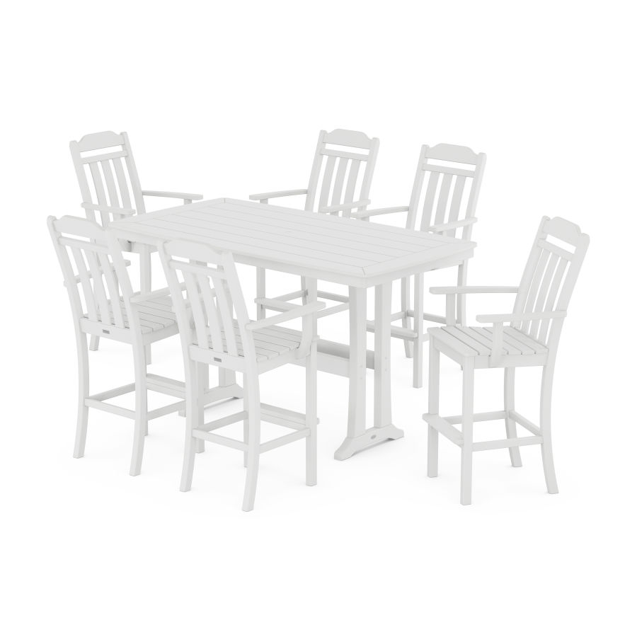 POLYWOOD Country Living Arm Chair 7-Piece Bar Set with Trestle Legs in White