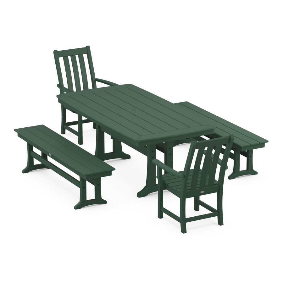 POLYWOOD Vineyard 5-Piece Dining Set with Trestle Legs in Green