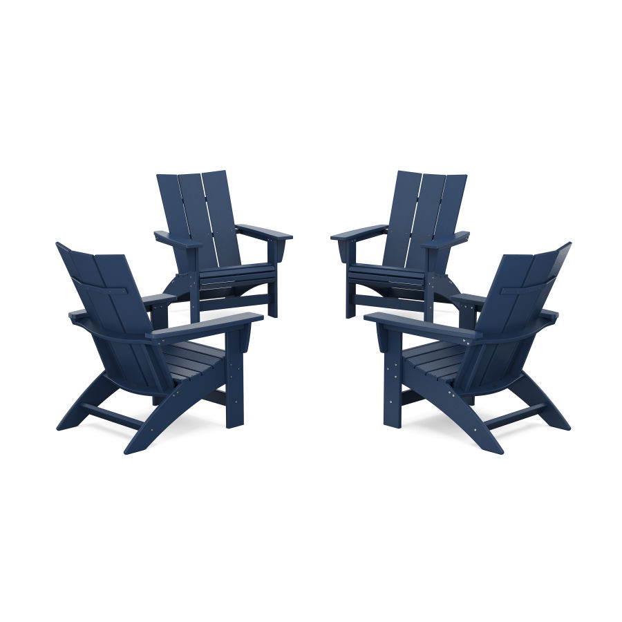 POLYWOOD 4-Piece Modern Grand Adirondack Chair Conversation Set in Navy