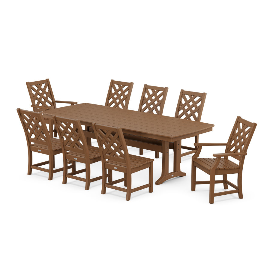 POLYWOOD Wovendale 9-Piece Dining Set with Trestle Legs in Teak