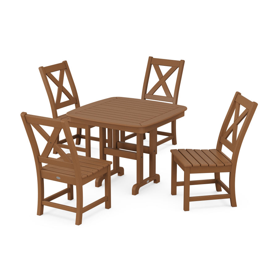 POLYWOOD Braxton Side Chair 5-Piece Dining Set in Teak