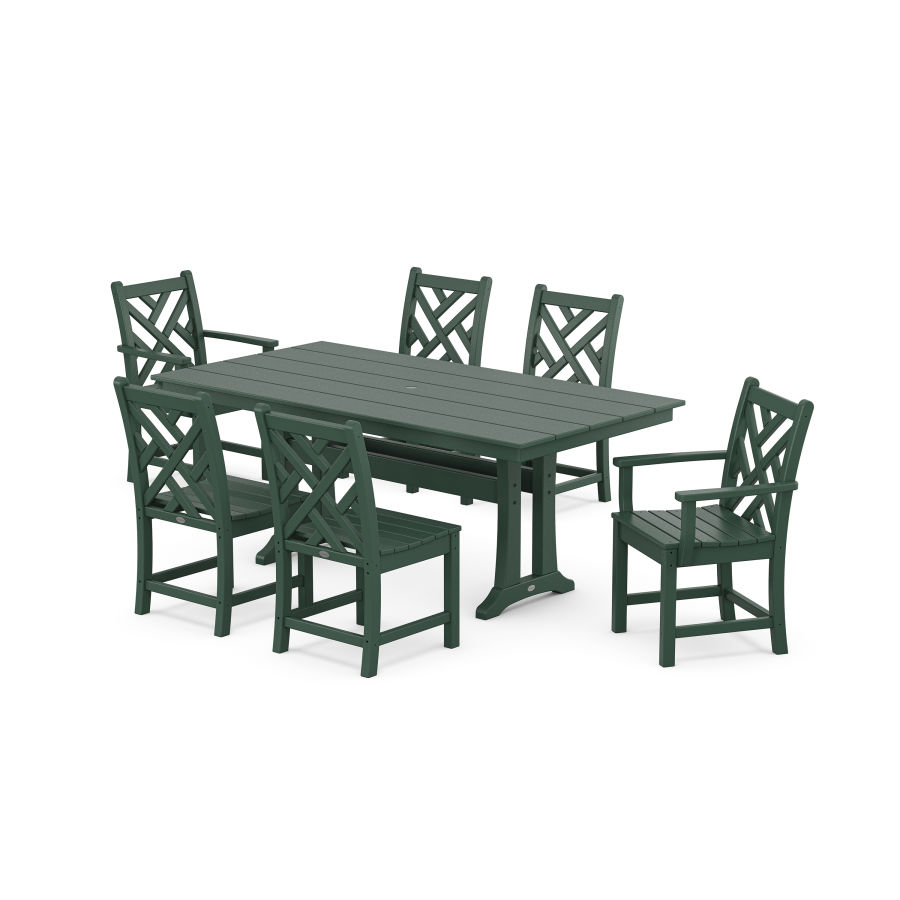 POLYWOOD Chippendale 7-Piece Farmhouse Trestle Dining Set in Green