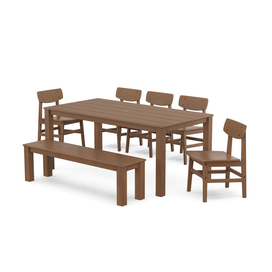 POLYWOOD Modern Studio Urban Chair 7-Piece Parsons Dining Set with Bench in Teak