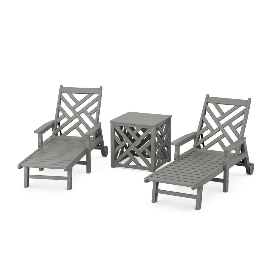 POLYWOOD Chippendale 3-Piece Chaise Set with Umbrella Stand Accent Table