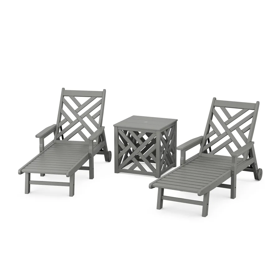 POLYWOOD Chippendale 3-Piece Chaise Set with Umbrella Stand Accent Table