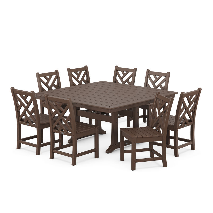 POLYWOOD Chippendale 9-Piece Nautical Trestle Dining Set in Mahogany