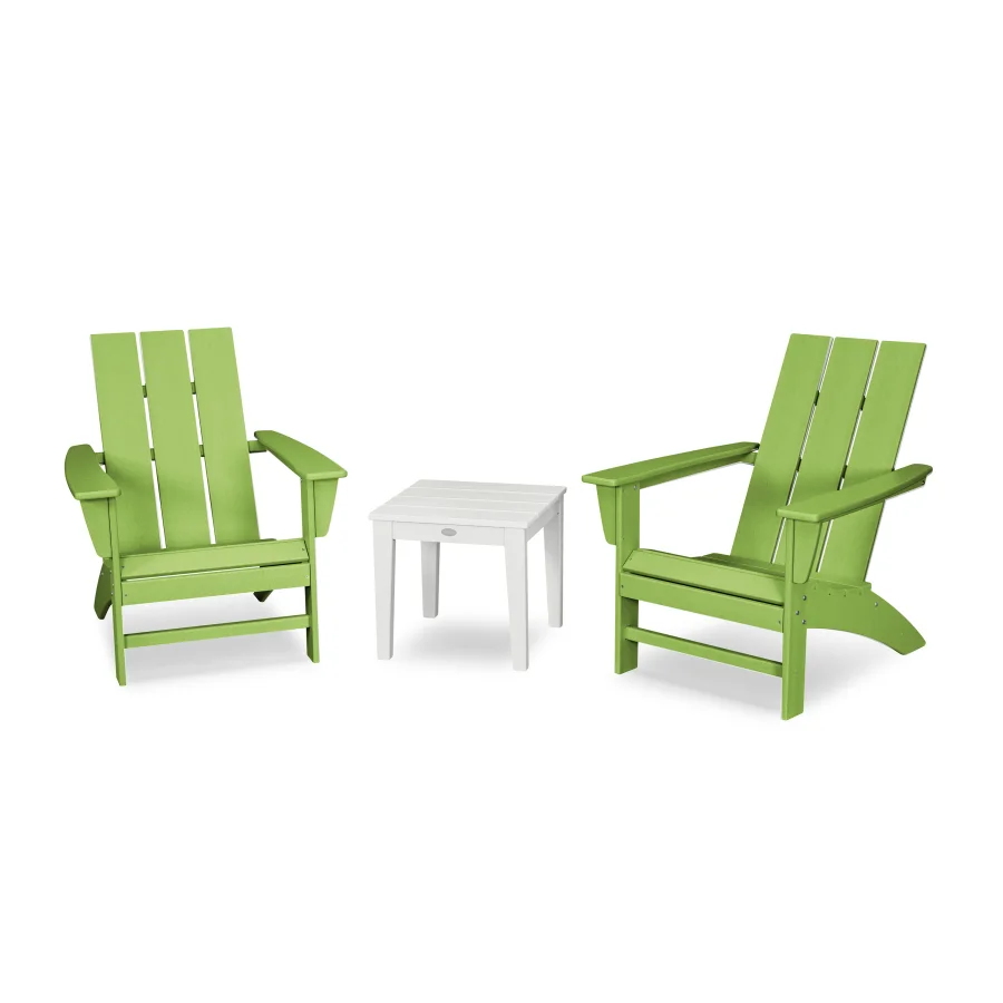 POLYWOOD Modern Adirondack 3-Piece Set in Lime / White