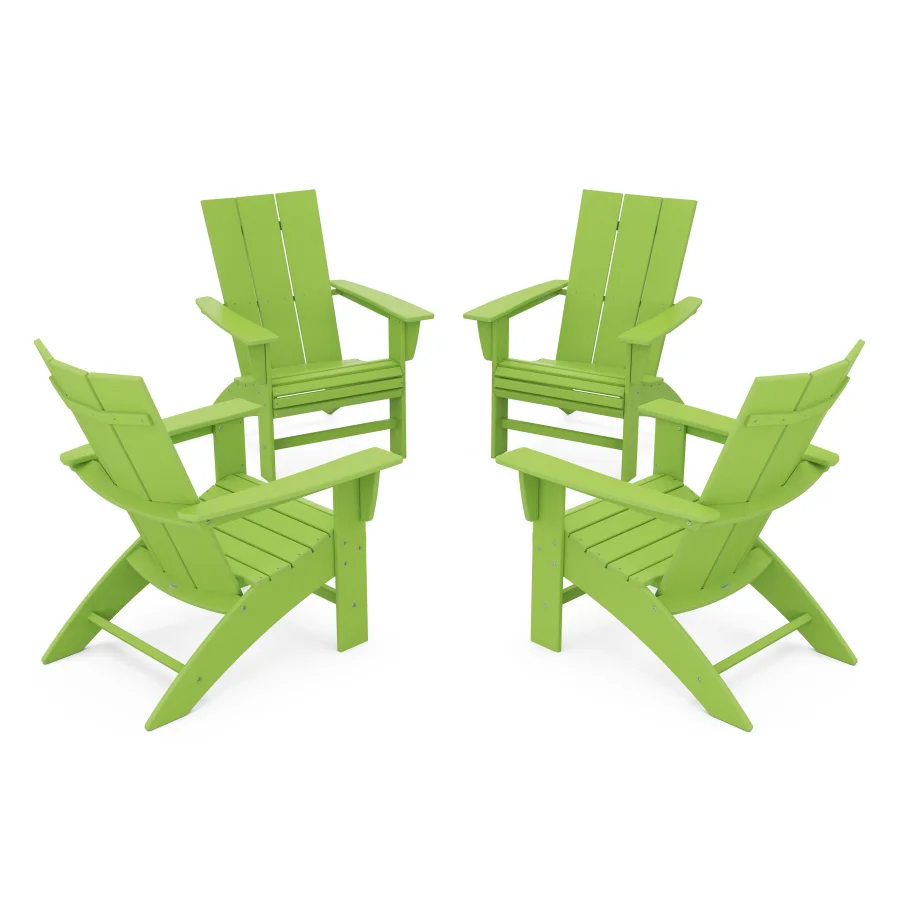 POLYWOOD 4-Piece Modern Curveback Adirondack Conversation Set in Lime