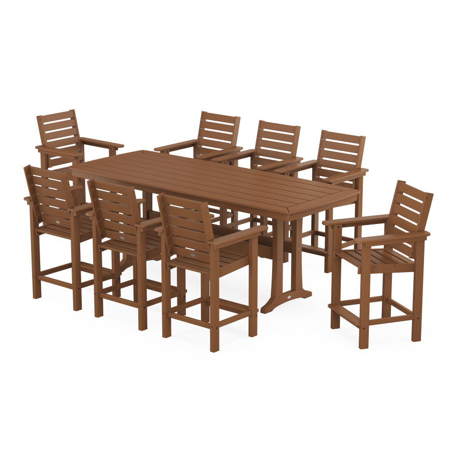 POLYWOOD Captain 9-Piece Counter Set with Trestle Legs in Teak