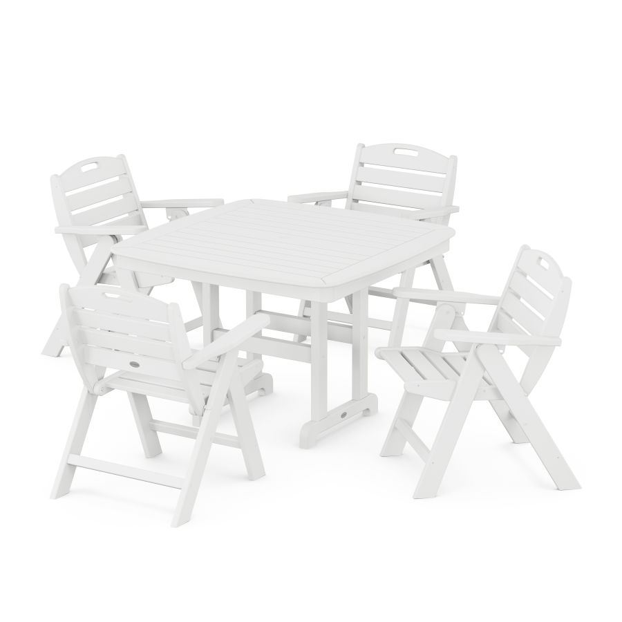 POLYWOOD Nautical Folding Lowback Chair 5-Piece Dining Set with Trestle Legs in White