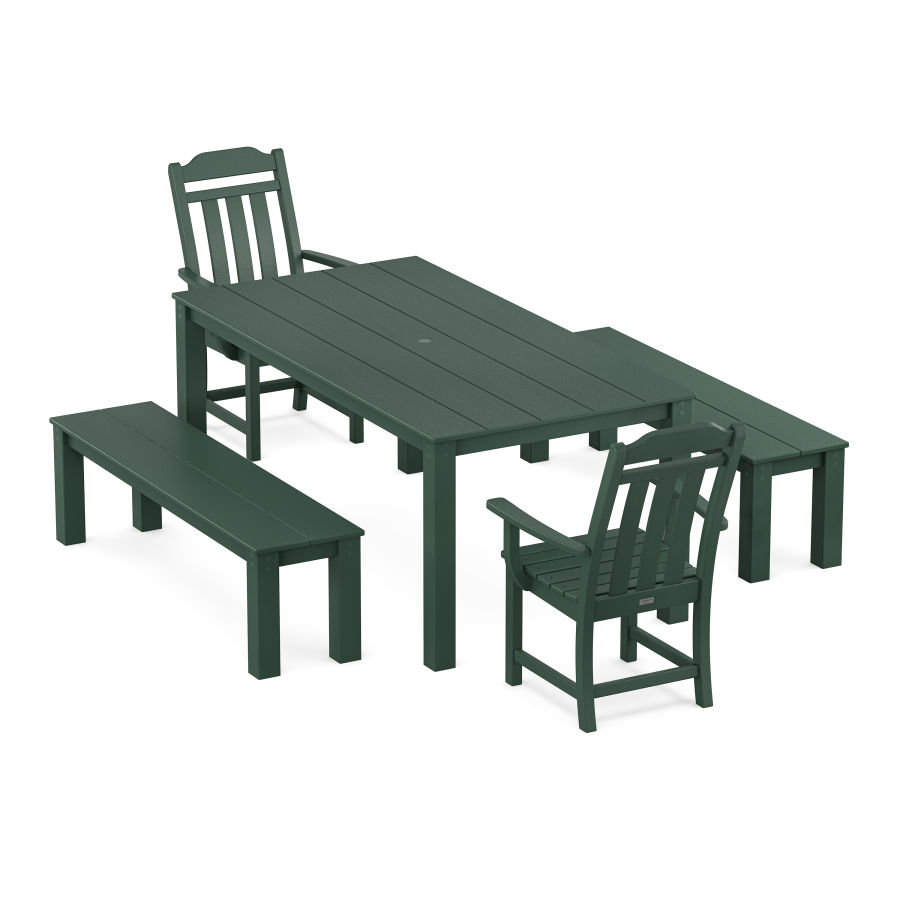POLYWOOD Country Living 5-Piece Parsons Dining Set with Benches in Green